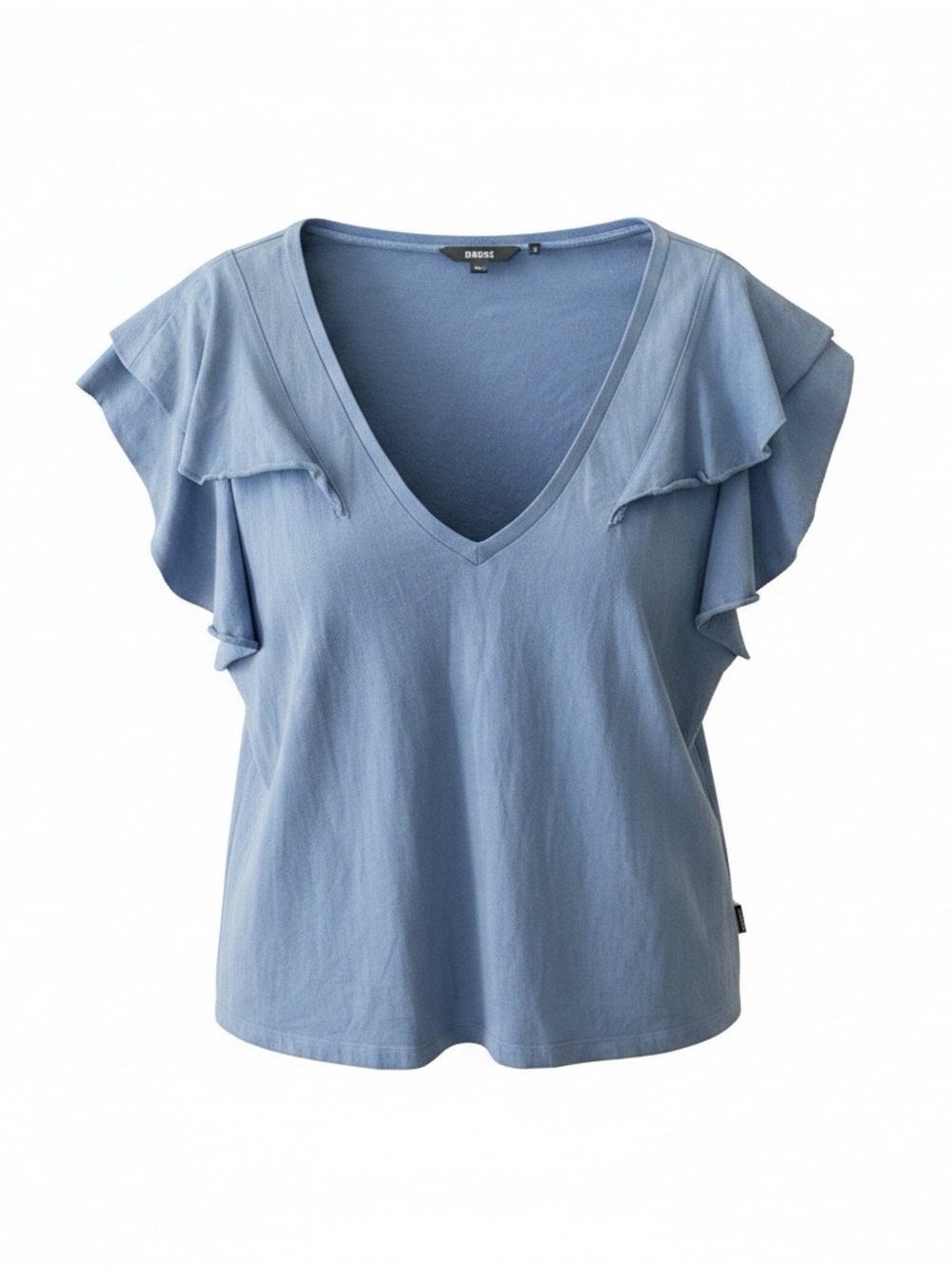 Buffalo Blue ruffle sleeve top with V-neckline and flutter sleeves
Size XL